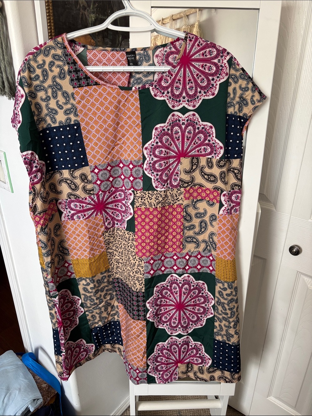 Patchwork Print Shift Dress in Multicolor - Casual Women’s Dress